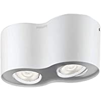 Philips myLiving Phase - Foco- LED- iluminación interior- 2 luces- cepillado- luz blanca cálida- IP20- color blanco